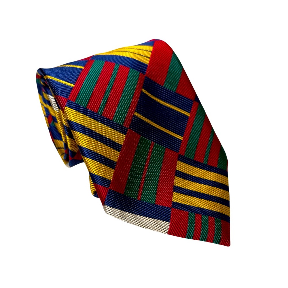Norman Stockton Classics Vintage Multicolor Box Striped Italian Silk Tie